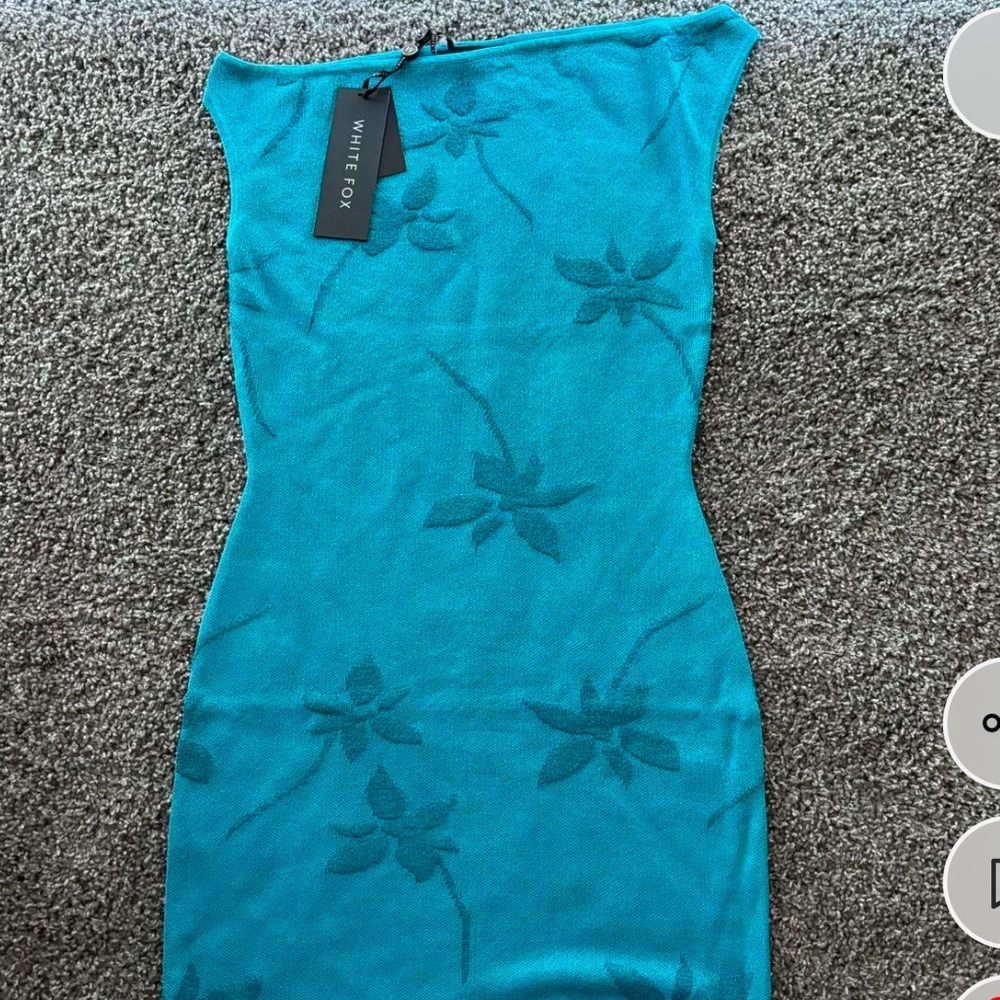 White Fox Boutique Teal Floral Knit Mini Dress